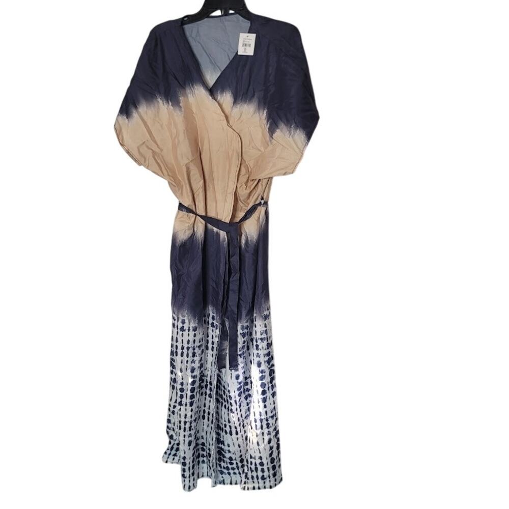 NEW Lulla Wrap Dress Tie Dye casual lightweight bluetan packable Size ExtraLarge